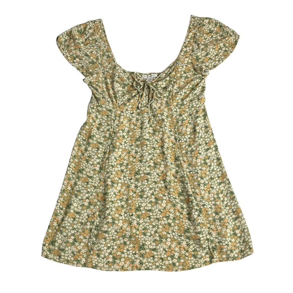 American Eagle Mini Dress L Green Floral Smocked‎ Cottagecore Prairie Milkmaid